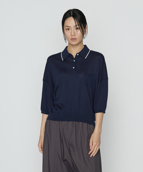 COMME CA（コムサ）の「14G天竺編 ポロニットプルオーバー（ニット/セーター・レディース・グレー/ネイビー・FREE）」の15枚目の写真