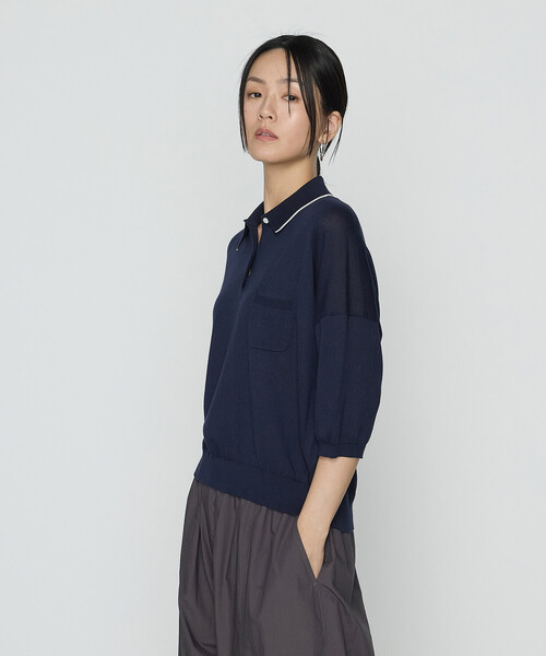 COMME CA（コムサ）の「14G天竺編 ポロニットプルオーバー（ニット/セーター・レディース・グレー/ネイビー・FREE）」の2枚目の写真