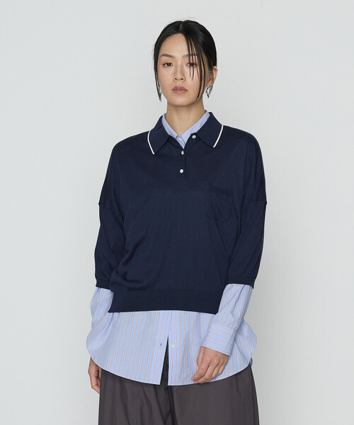 COMME CA（コムサ）の「14G天竺編 ポロニットプルオーバー（ニット/セーター・レディース・グレー/ネイビー・FREE）」の13枚目の写真