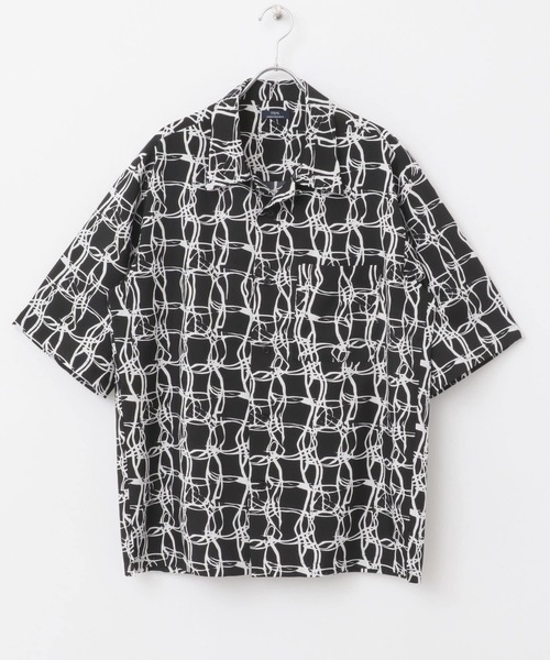 ITEMS URBANRESEARCH（アイテムズ アーバンリサーチ）の「ラインアートプリントオープンカラー半袖シャツ（シャツ/ブラウス・メンズ・ブラック/ベージュ/ホワイト・MEDIUM/LARGE）」の18枚目の写真