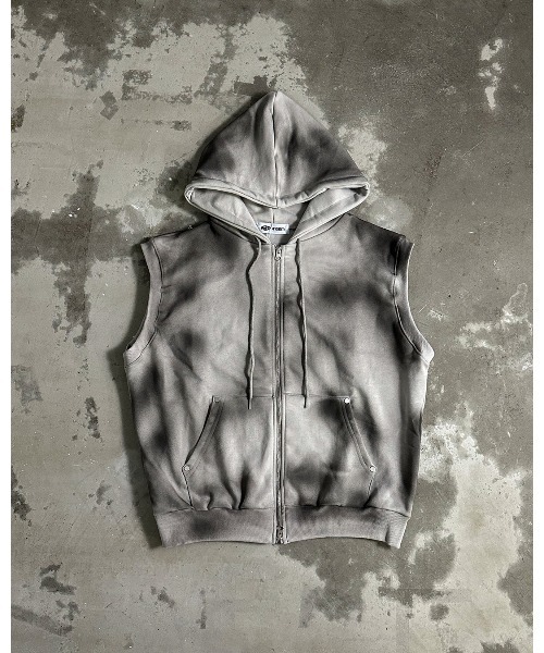 【新品】  ノースリーブ ビーチカバーアップ パーカー A'GEM/9 × .kom 『A'gem/エージェム』 スプレーノースリーブパーカー A