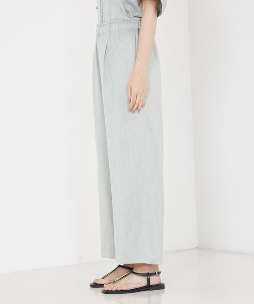 qualite（カリテ）の「【セットアップ対応】リネンライクワイドイージーパンツ/夏服/オフィスカジュアル（スラックス・レディース・グリーン/オフホワイト・36/38）」の8枚目の写真