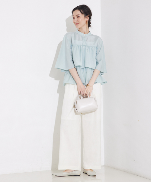 qualite（カリテ）の「【セットアップ対応】リネンライクワイドイージーパンツ/夏服/オフィスカジュアル（スラックス・レディース・グリーン/オフホワイト・36/38）」の16枚目の写真