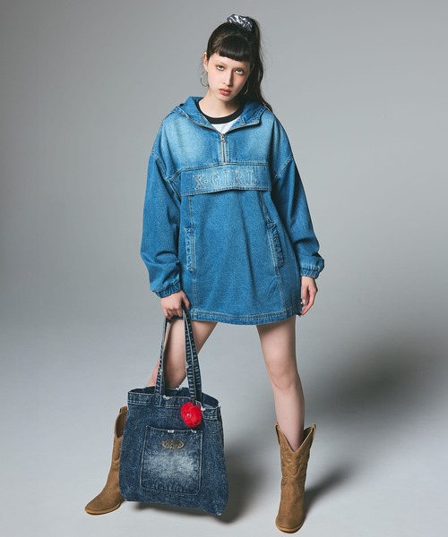 早い者勝ち X-girl POCKET DENIM TOTE BAG デニム素材 通勤通学 X-girl トートバッグ POCKET DENIM TOTE BAG レディース メンズ