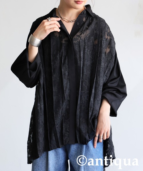 antiqua(アンティカ)の「レースプリーツシャツ(シャツ/ブラウス・レディース・ブラック/ホワイト・ONESIZE)」の8枚目の写真