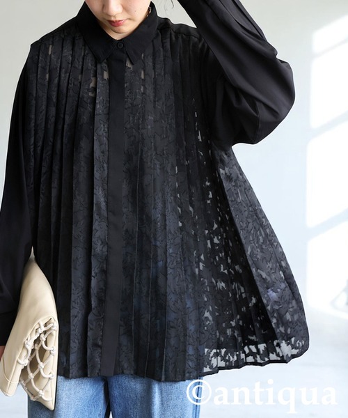 antiqua(アンティカ)の「レースプリーツシャツ(シャツ/ブラウス・レディース・ブラック/ホワイト・ONESIZE)」の9枚目の写真