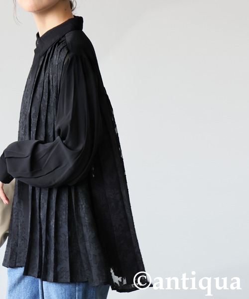 antiqua(アンティカ)の「レースプリーツシャツ(シャツ/ブラウス・レディース・ブラック/ホワイト・ONESIZE)」の10枚目の写真