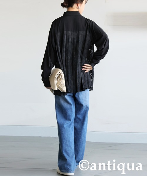 antiqua(アンティカ)の「レースプリーツシャツ(シャツ/ブラウス・レディース・ブラック/ホワイト・ONESIZE)」の11枚目の写真