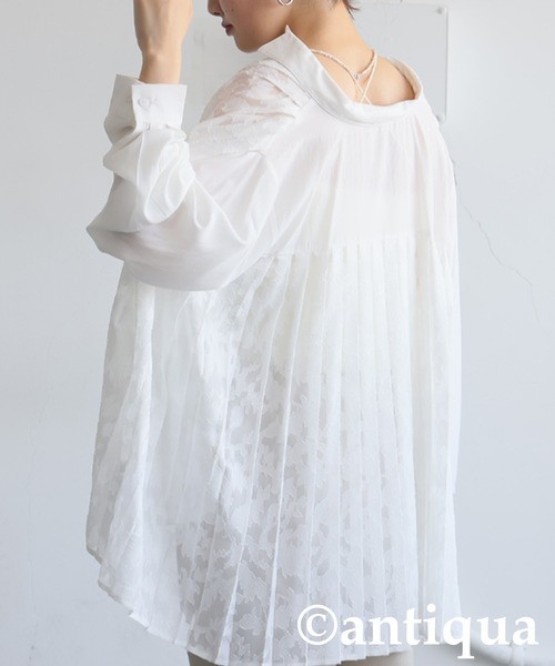 antiqua(アンティカ)の「レースプリーツシャツ(シャツ/ブラウス・レディース・ブラック/ホワイト・ONESIZE)」の5枚目の写真