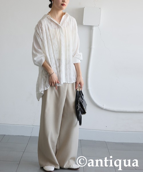 antiqua(アンティカ)の「レースプリーツシャツ(シャツ/ブラウス・レディース・ブラック/ホワイト・ONESIZE)」の6枚目の写真