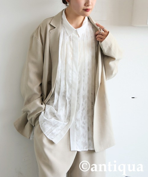 antiqua(アンティカ)の「レースプリーツシャツ(シャツ/ブラウス・レディース・ブラック/ホワイト・ONESIZE)」の7枚目の写真