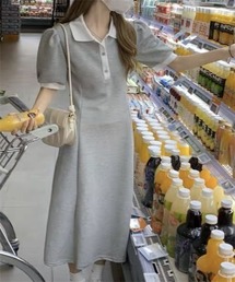 パフスリーブポロシャツワンピース