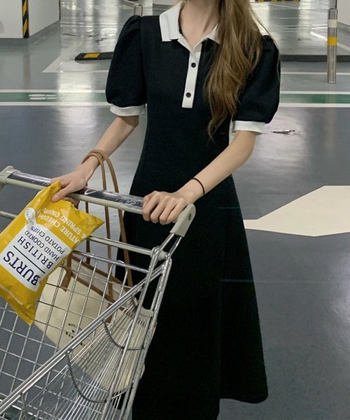 NANEA(ナネア)の「パフスリーブポロシャツワンピース(ワンピース・レディース・グレー/ブラック・SMALL/MEDIUM/LARGE)」の6枚目の写真