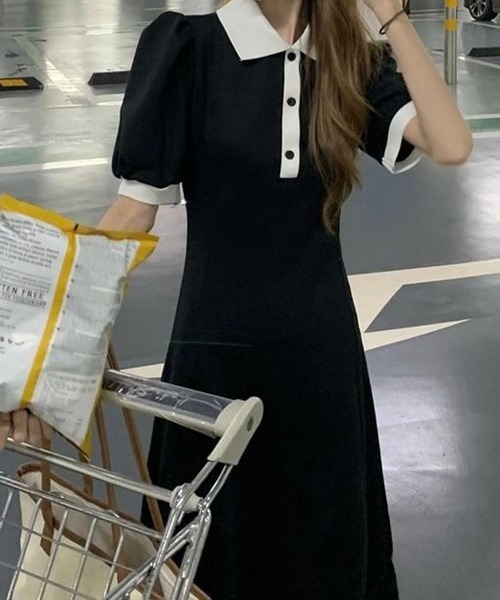 NANEA(ナネア)の「パフスリーブポロシャツワンピース(ワンピース・レディース・グレー/ブラック・SMALL/MEDIUM/LARGE)」の5枚目の写真