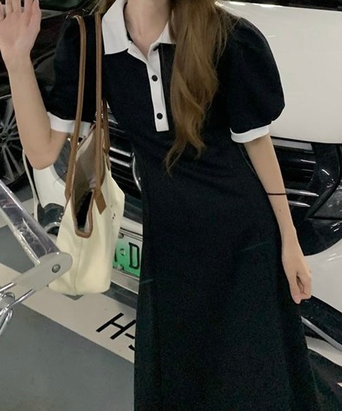 NANEA(ナネア)の「パフスリーブポロシャツワンピース(ワンピース・レディース・グレー/ブラック・SMALL/MEDIUM/LARGE)」の3枚目の写真