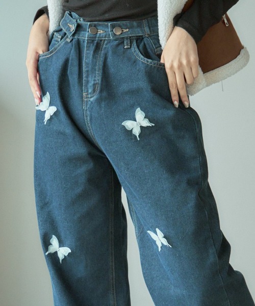 BLANK　（ブランク）の「▲Butterfly design denim pants / バタフライデザイン デニムパンツ（デニムパンツ・レディース・ネイビー/ブルー・L/M）」の2枚目の写真
