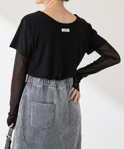 COLLAGE GALLARDAGALANTE(コラージュガリャルダガランテ)の「Q.anos/レイヤードシアーTシャツ(Tシャツ/カットソー・レディース・ブラック/オフホワイト/ブルー・FREE)」の11枚目の写真