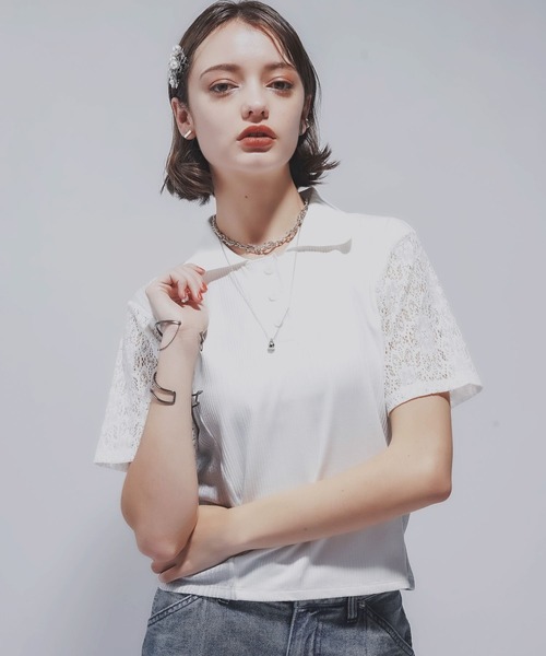 HARE（ハレ）の「パッチワークポロＴ(HARE)（ポロシャツ・レディース・ブラック/ホワイト・FREE）」の5枚目の写真