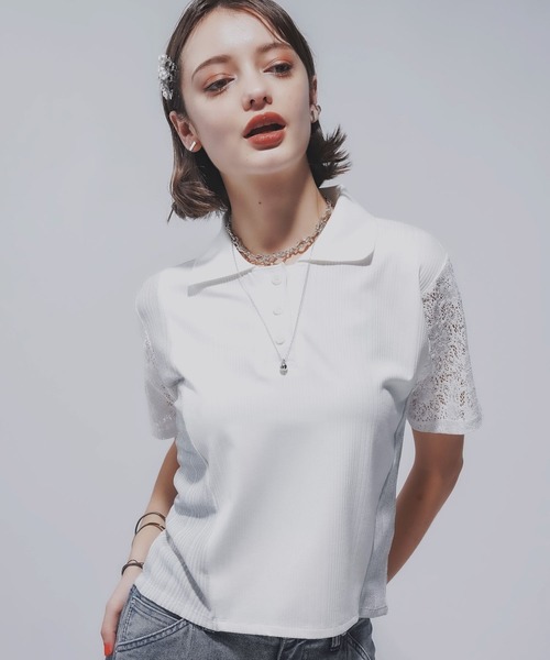 HARE（ハレ）の「パッチワークポロＴ(HARE)（ポロシャツ・レディース・ブラック/ホワイト・FREE）」の8枚目の写真