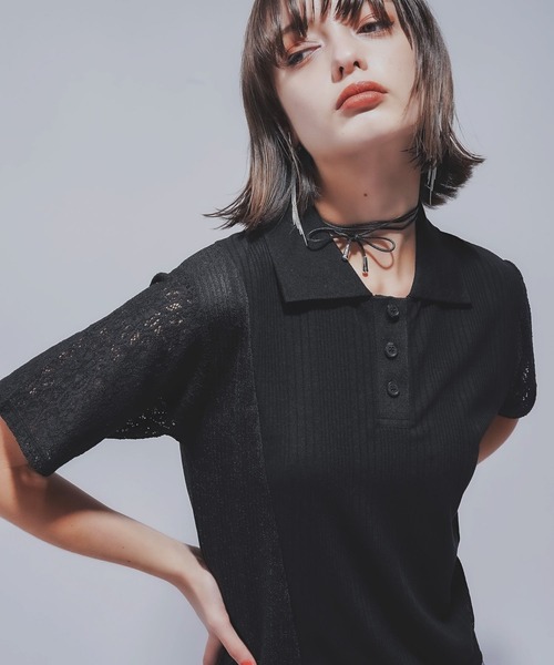 HARE（ハレ）の「パッチワークポロＴ(HARE)（ポロシャツ・レディース・ブラック/ホワイト・FREE）」の11枚目の写真