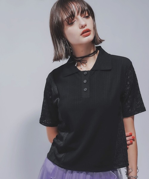 HARE（ハレ）の「パッチワークポロＴ(HARE)（ポロシャツ・レディース・ブラック/ホワイト・FREE）」の13枚目の写真