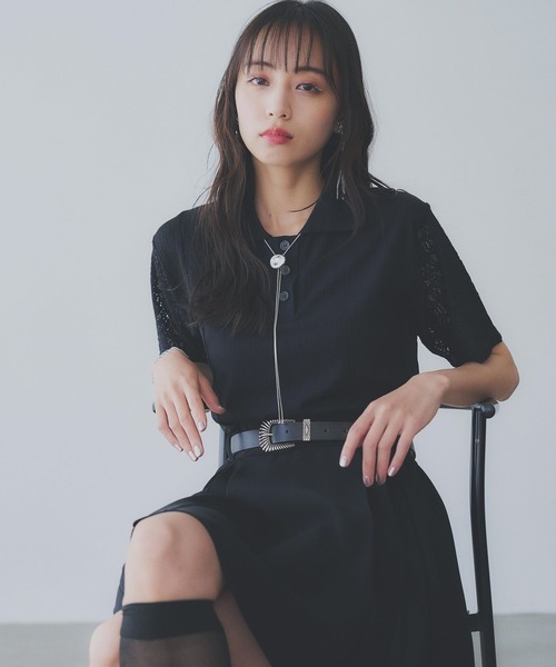 HARE（ハレ）の「パッチワークポロＴ(HARE)（ポロシャツ・レディース・ブラック/ホワイト・FREE）」の14枚目の写真