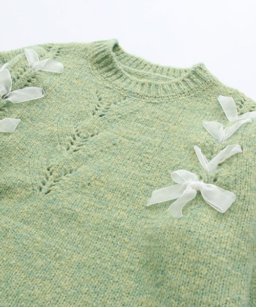 LA POMME petit（ラポミ・プチ）の「Bow Tie Loose Knit（ニット/セーター・レディース・グリーン・FREE）」の6枚目の写真