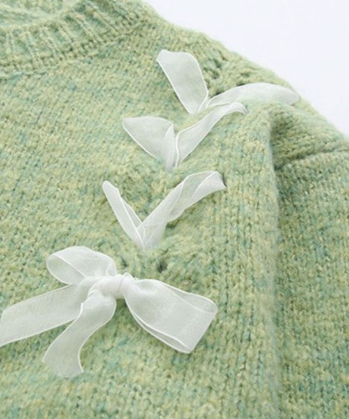 LA POMME petit（ラポミ・プチ）の「Bow Tie Loose Knit（ニット/セーター・レディース・グリーン・FREE）」の5枚目の写真