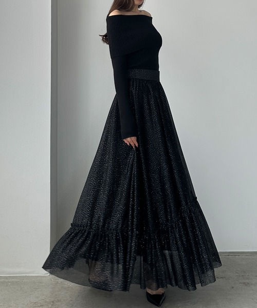 Louere(ルエレ)の「ラメフレアチュールスカート(スカート・レディース・アイボリー/ブラック/チャコール・X-LARGE/LARGE/MEDIUM/SMALL)」の1枚目の写真