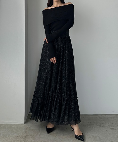 Louere(ルエレ)の「ラメフレアチュールスカート(スカート・レディース・アイボリー/ブラック/チャコール・X-LARGE/LARGE/MEDIUM/SMALL)」の15枚目の写真