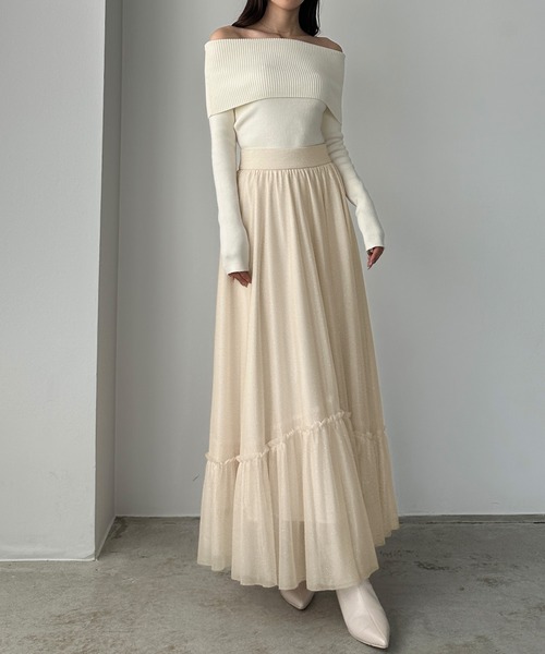 Louere(ルエレ)の「ラメフレアチュールスカート(スカート・レディース・アイボリー/ブラック/チャコール・X-LARGE/LARGE/MEDIUM/SMALL)」の4枚目の写真