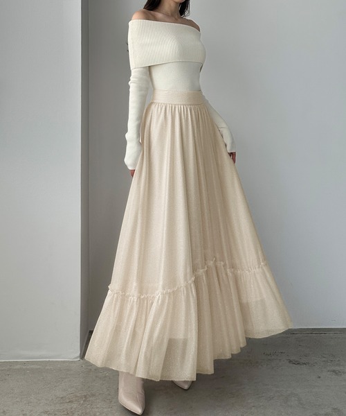 Louere(ルエレ)の「ラメフレアチュールスカート(スカート・レディース・アイボリー/ブラック/チャコール・X-LARGE/LARGE/MEDIUM/SMALL)」の5枚目の写真