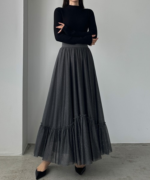 Louere(ルエレ)の「ラメフレアチュールスカート(スカート・レディース・アイボリー/ブラック/チャコール・X-LARGE/LARGE/MEDIUM/SMALL)」の7枚目の写真