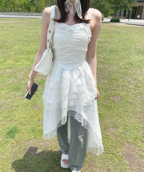 frunco（フランコ）の「コットンフリルキャミワンピース（ワンピース・レディース・ホワイト・MEDIUM）」の9枚目の写真