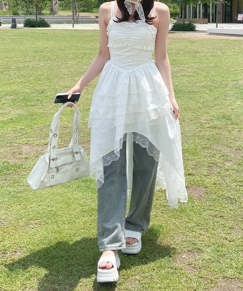 frunco（フランコ）の「コットンフリルキャミワンピース（ワンピース・レディース・ホワイト・MEDIUM）」の8枚目の写真