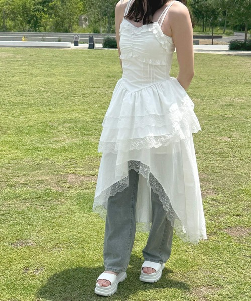 frunco（フランコ）の「コットンフリルキャミワンピース（ワンピース・レディース・ホワイト・MEDIUM）」の7枚目の写真