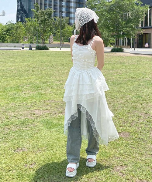 frunco（フランコ）の「コットンフリルキャミワンピース（ワンピース・レディース・ホワイト・MEDIUM）」の4枚目の写真