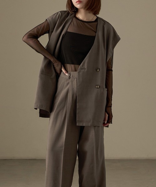 Fashion Letter（ファッションレター）の「SET UP可能 フレンチスリーブ ビンテージワッシャー サマージャケット（テーラードジャケット・レディース・モカ/アイボリー/ブラック・M）」の3枚目の写真