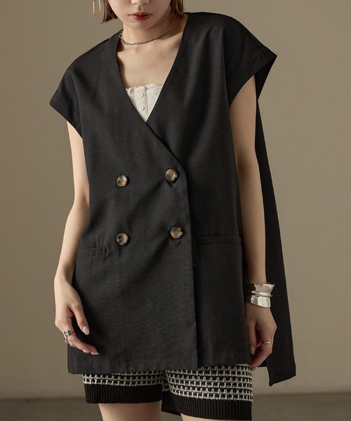 Fashion Letter（ファッションレター）の「SET UP可能 フレンチスリーブ ビンテージワッシャー サマージャケット（テーラードジャケット・レディース・モカ/アイボリー/ブラック・M）」の5枚目の写真