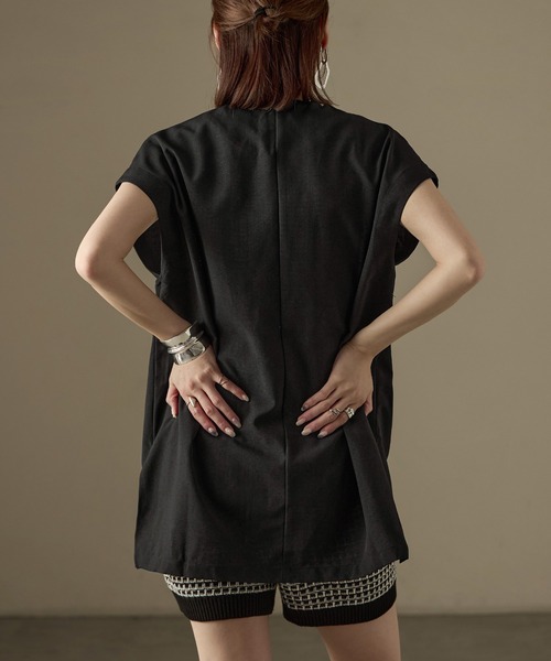 Fashion Letter（ファッションレター）の「SET UP可能 フレンチスリーブ ビンテージワッシャー サマージャケット（テーラードジャケット・レディース・モカ/アイボリー/ブラック・M）」の7枚目の写真