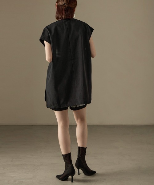 Fashion Letter（ファッションレター）の「SET UP可能 フレンチスリーブ ビンテージワッシャー サマージャケット（テーラードジャケット・レディース・モカ/アイボリー/ブラック・M）」の8枚目の写真