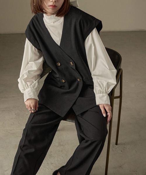 Fashion Letter（ファッションレター）の「SET UP可能 フレンチスリーブ ビンテージワッシャー サマージャケット（テーラードジャケット・レディース・モカ/アイボリー/ブラック・M）」の9枚目の写真