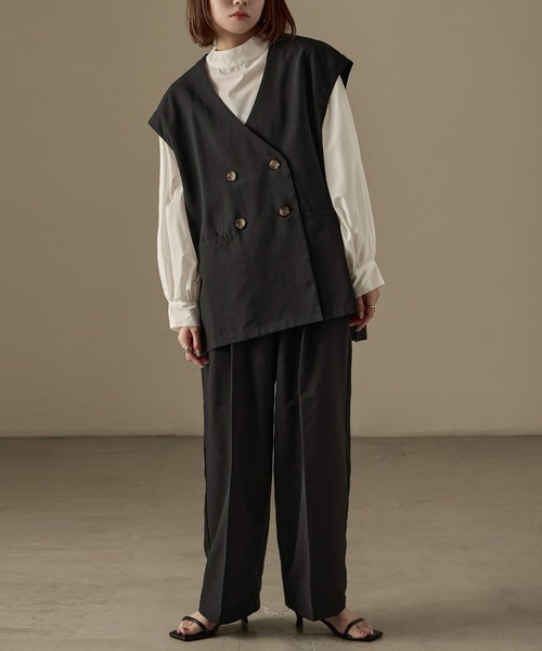 Fashion Letter（ファッションレター）の「SET UP可能 フレンチスリーブ ビンテージワッシャー サマージャケット（テーラードジャケット・レディース・モカ/アイボリー/ブラック・M）」の11枚目の写真