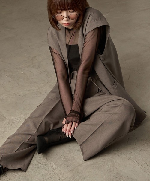 Fashion Letter（ファッションレター）の「SET UP可能 フレンチスリーブ ビンテージワッシャー サマージャケット（テーラードジャケット・レディース・モカ/アイボリー/ブラック・M）」の14枚目の写真