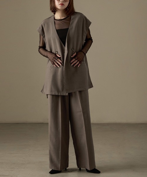 Fashion Letter（ファッションレター）の「SET UP可能 フレンチスリーブ ビンテージワッシャー サマージャケット（テーラードジャケット・レディース・モカ/アイボリー/ブラック・M）」の15枚目の写真