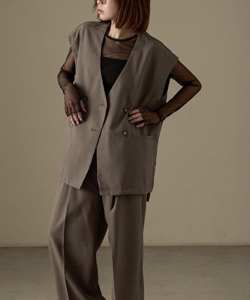 Fashion Letter（ファッションレター）の「SET UP可能 フレンチスリーブ ビンテージワッシャー サマージャケット（テーラードジャケット・レディース・モカ/アイボリー/ブラック・M）」の16枚目の写真