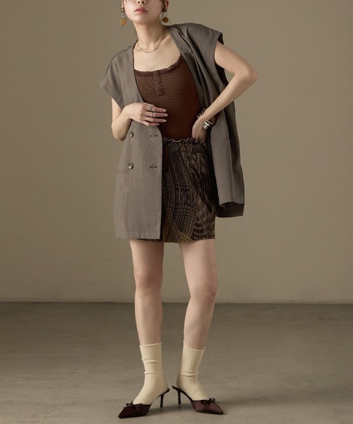 Fashion Letter（ファッションレター）の「SET UP可能 フレンチスリーブ ビンテージワッシャー サマージャケット（テーラードジャケット・レディース・モカ/アイボリー/ブラック・M）」の19枚目の写真