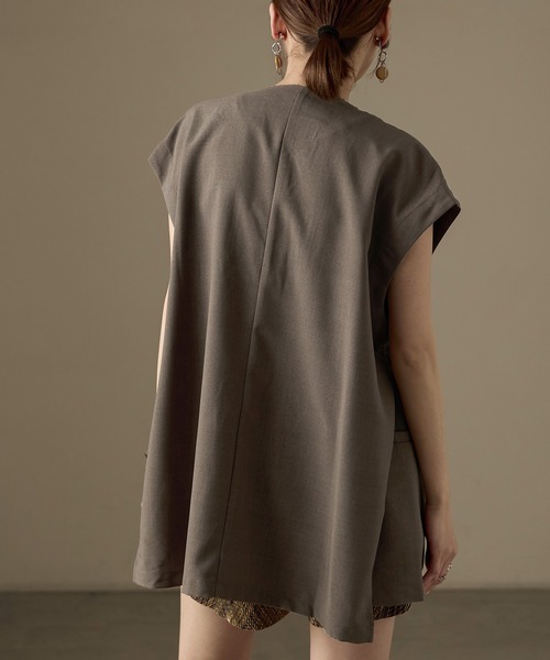 Fashion Letter（ファッションレター）の「SET UP可能 フレンチスリーブ ビンテージワッシャー サマージャケット（テーラードジャケット・レディース・モカ/アイボリー/ブラック・M）」の22枚目の写真