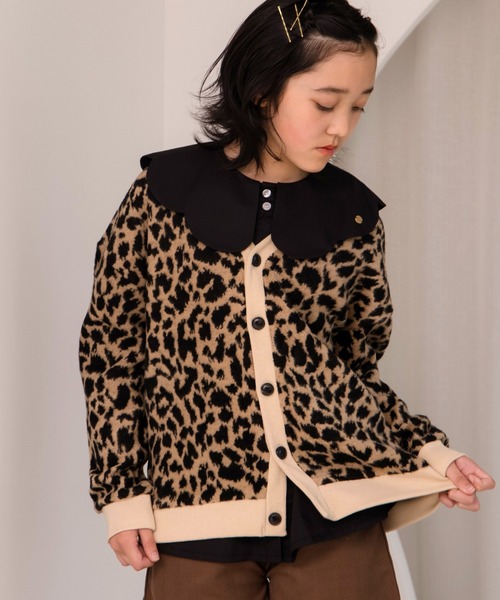 セール】レオパードジャガードカーディガン□150.160cm（カーディガン