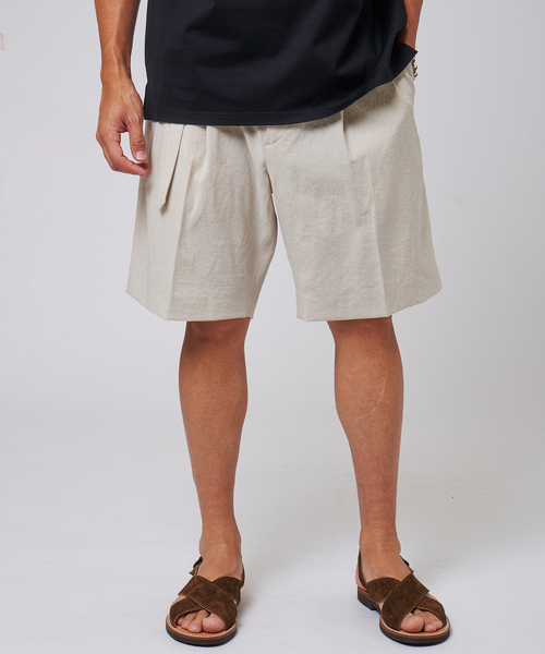 EDIFICE(エディフィス)の「シャンタン ベルテッド 2プリーツ ショーツ(その他パンツ・メンズ・ブラック/アイボリー/ブラウン・SMALL/MEDIUM/LARGE)」の2枚目の写真